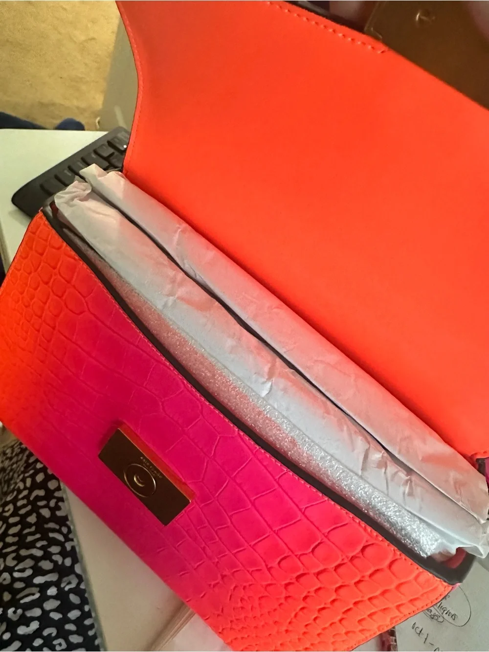 kate spade Hot Pink Croc-Embossed Top Handle Satchel with Gold Hardware
